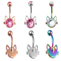 Animal kitty navel nail inlaid drill three-color hot pin burst belly button puncture perforated ornament Europe and Europe belly button