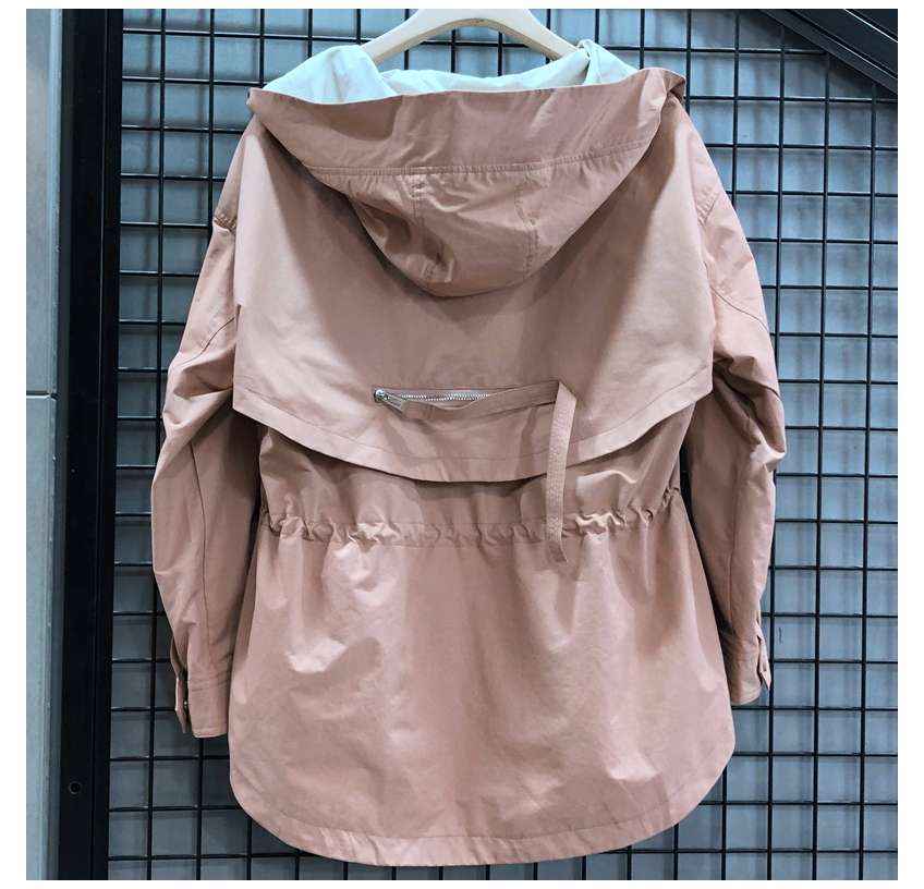 Oshuo Mirei A19032 small man medium long windbreaker women's 2019 autumn new Korean version loose hooded leisure jacket