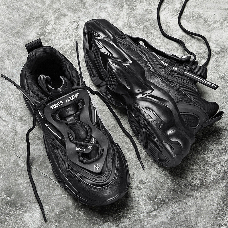 Full black European Station Tide Cards Old Daddy Shoes Men Ins Spring Thick bottom heightening Korean version 100 hitch Casual Sports Tide Shoes