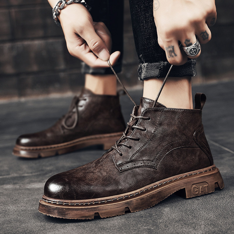 Martin boots Men's top cylinder retro Inn Wind 2021 New spring wave shoes 100 hitch Han version casual low help leather boots