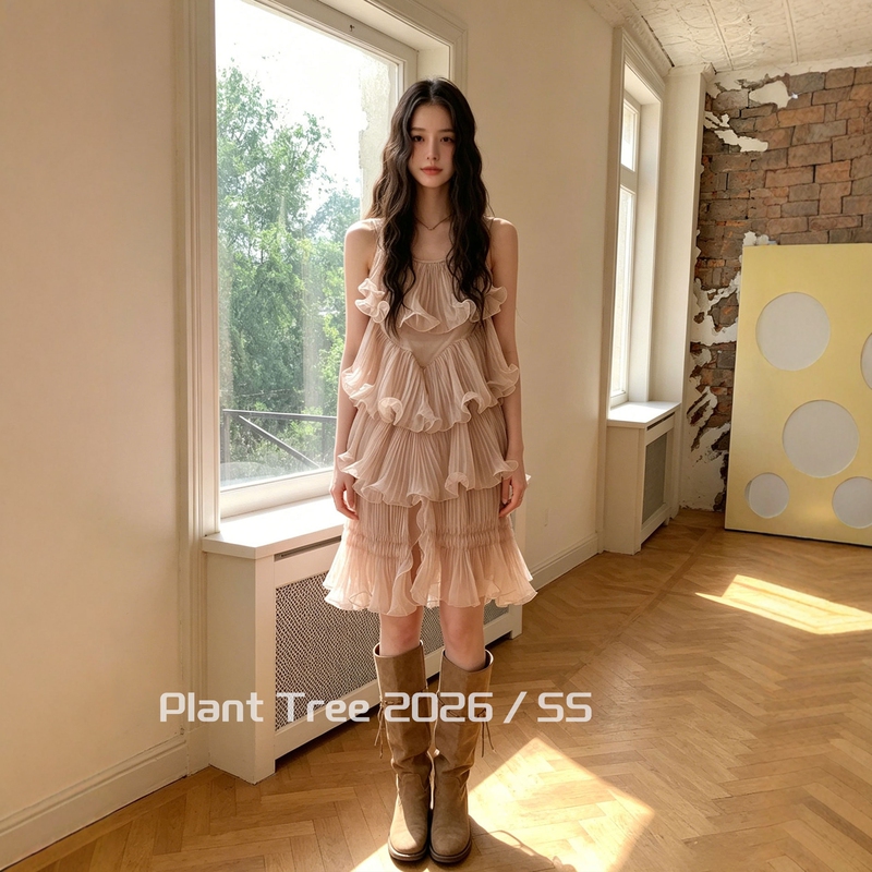 Plant a Tree Roman Pinecone Pink-Toned Light Luxury Design Heavy-Duty Pleated Irregular Dress for Summer Plant a Tree Roman Pinecone Pink-Toned Light Luxury Design Heavy-Duty Pleated Irregular Dress for Summer