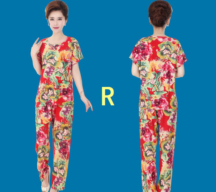 Bông lụa đồ ngủ nữ mùa hè phù hợp với trung niên mẹ ngắn tay quần cotton nhân tạo phần mỏng hai mảnh bông có thể được đeo