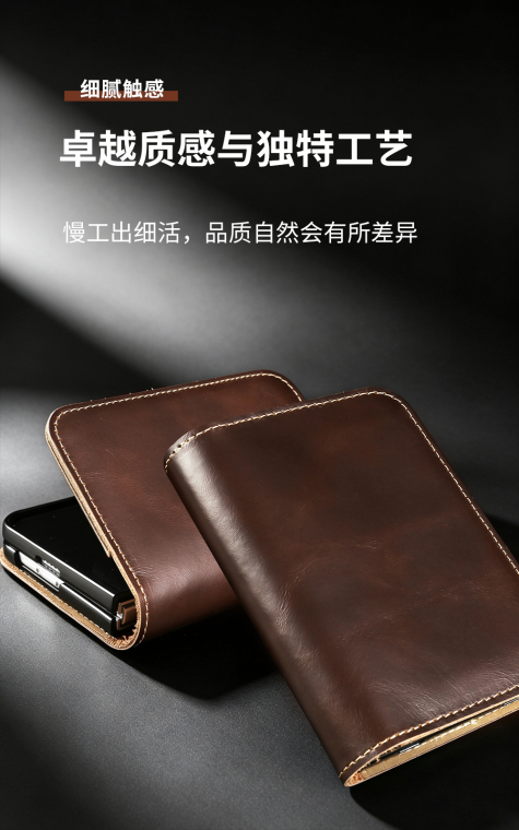 Calfskin Leather Contrast Stitching Minimalist Flip Foldable Genuine leather iPhone Case