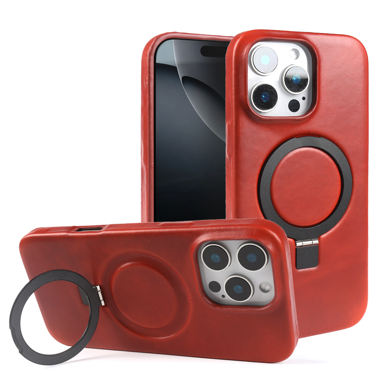 Distressed Oil Wax Leather Minimalist Stand Genuine leather iPhone Case
