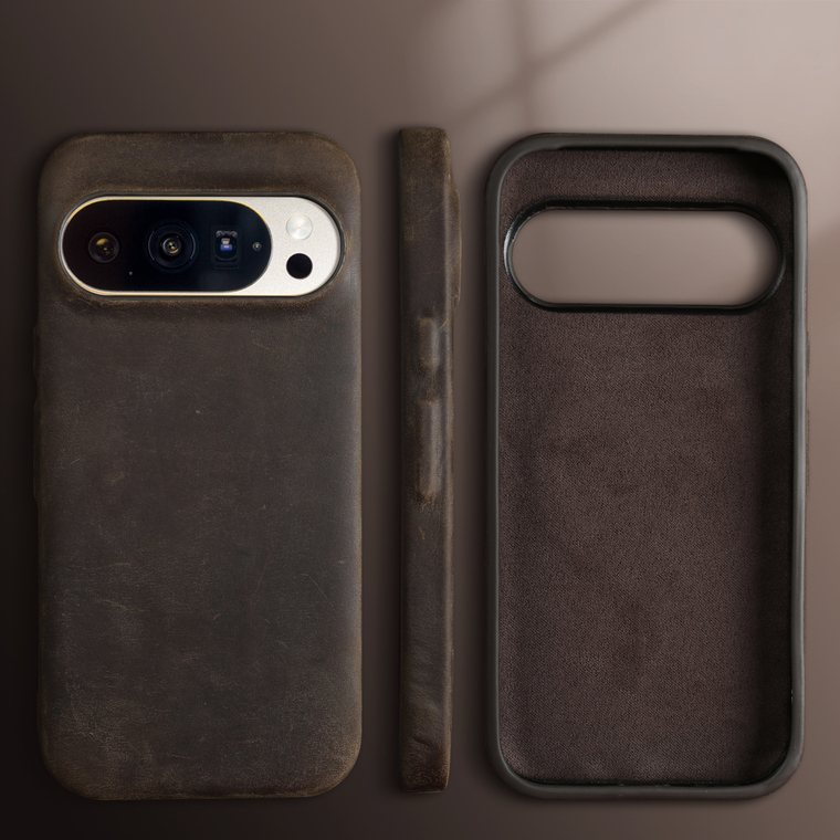 Soft Brown Leather Grain Minimalist Genuine leather Calfskin leather Google Pixel Phone Case