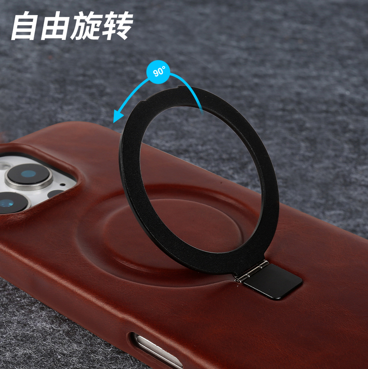 Distressed Oil Wax Leather Minimalist Stand Genuine leather iPhone Case