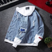 Áo khoác nam mới retro denim quần áo trùm đầu mùa thu Phiên bản Hàn Quốc của xu hướng áo khoác sinh viên đẹp trai mùa thu đông - Cao bồi