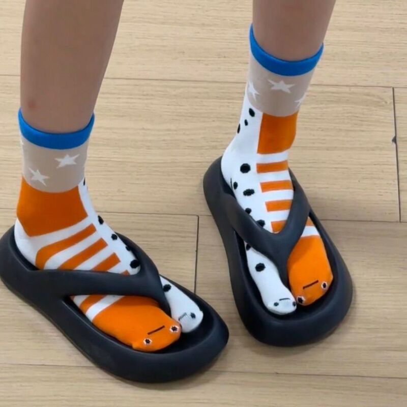 Cute and Quirky Women's Split-Toe Mid-Calf Socks with Abstract Ugly-Cute Flower Eel Aquarium Design, Couple Socks, Best Friend Personalized Trendy Socks