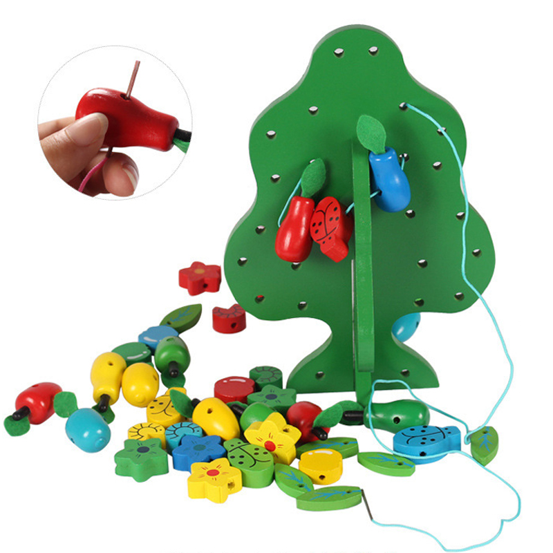 Children's intelligence development kindergarten early education educational toys wisdom tree string fruit tree building blocks wooden bead threading