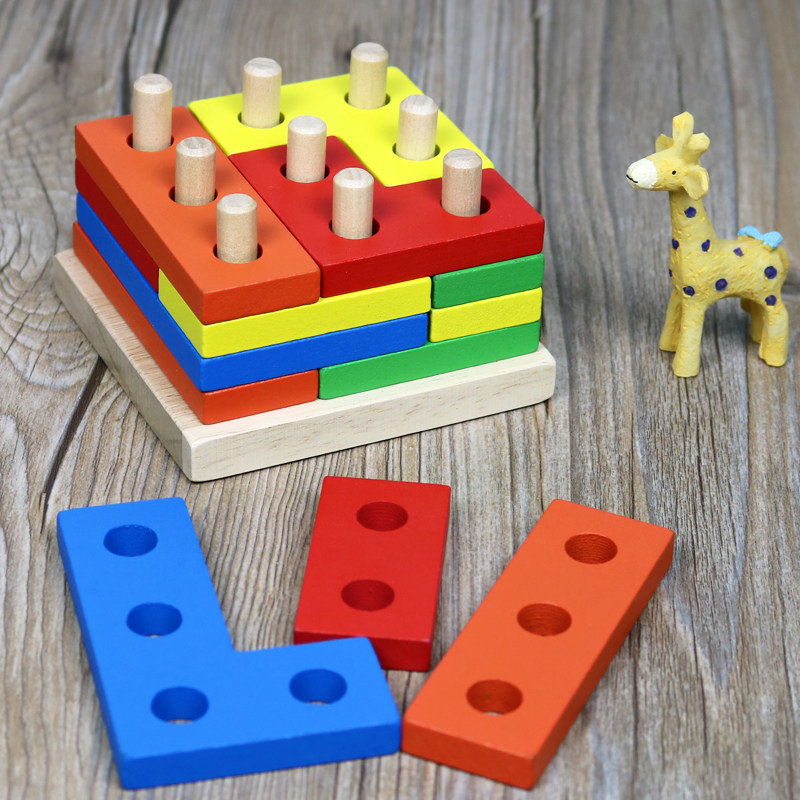 Children's gift 2-3-6 years old wooden benefit kindergarten intelligence early education toy Wisdom square Russian set of columns