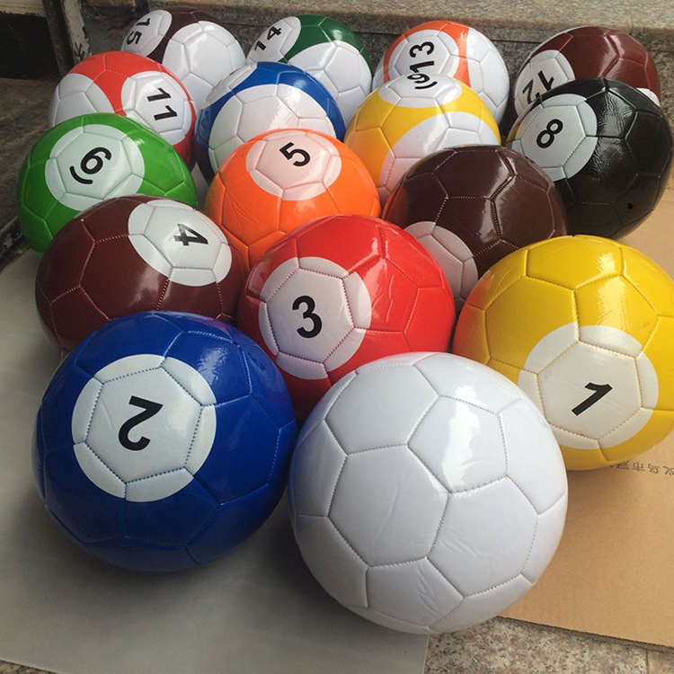 Factory direct custom PU kick football No 3 No 4 No 5 machine seam kick billiards fancy pool set