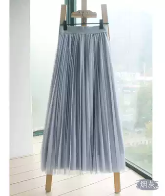 Spring and summer new wild high-waisted three-layer mesh tutu organ pleated skirt tremolo skirt mid-length skirt