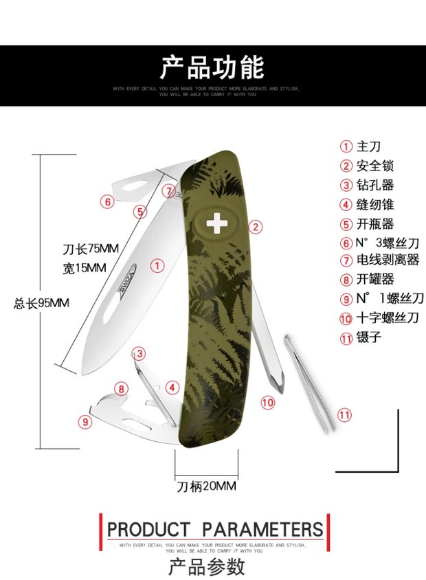 Swiza Renesas Swiss Army Knife Dao cắt chính hãng Lonely Hunter 2 thế hệ công cụ đa chức năng Dao trung sĩ Thụy Sĩ dao gấp