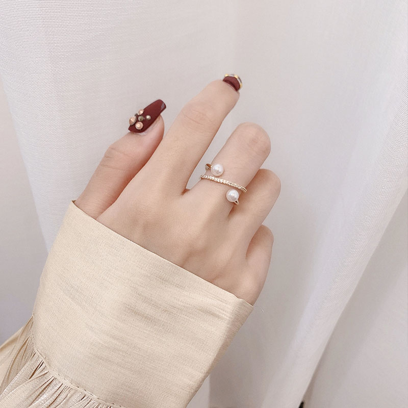 Korean Pearl Ring Pure Silver Female Cold Wind Superior Fashion Index Finger Ring Light Lavish Tide Opening Adjustable