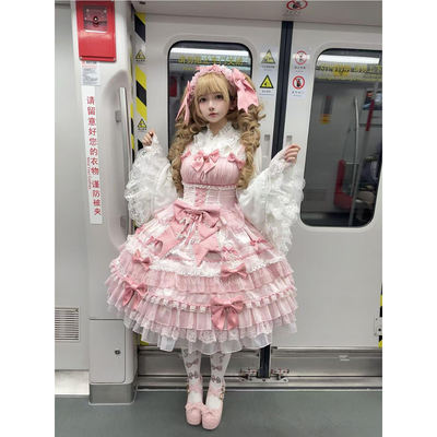 Pink ballet-style old-fashioned lolita cute dress, doll-like Lolita dress, jsk princess dress dress