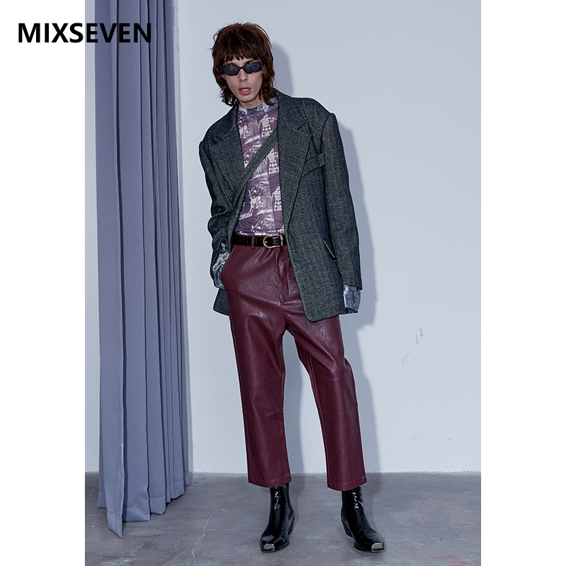 burgundy leather pants mens