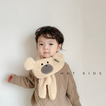 ins bear lamb wool childrens scarf winter travel outdoor warm baby baby cute cross scarf winter