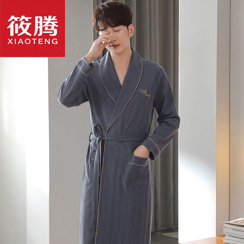 Men's Pajamas, Men's Robes, Adult Pure Cotton Long-Sleeved Thin Bathrobes, Spring and Autumn Bathrobes, Summer Dressing Gowns, Winter Men's Pajamas, Men's Robes, Adult Pure Cotton Long-Sleeved Thin Bathrobes, Spring and Autumn Bathrobes, Summer Dressing Gowns, Winter