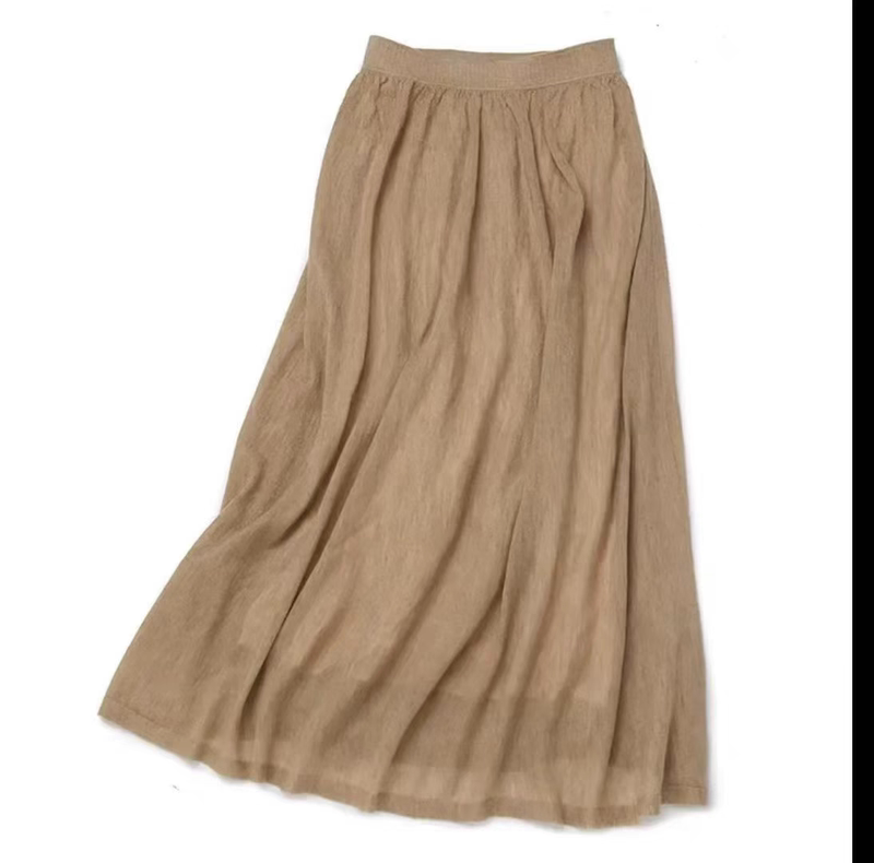 Posture as Light as a Breeze, Summer Style 80-Count Fine-Spun Cashmere Skirt, Light Linen Texture/Large Hem with Lining Posture as Light as a Breeze, Summer Style 80-Count Fine-Spun Cashmere Skirt, Light Linen Texture/Large Hem with Lining