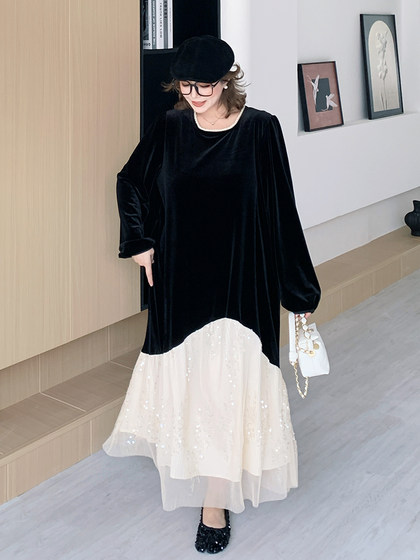 真大码 胖MM丝绒宽松鱼尾连衣裙