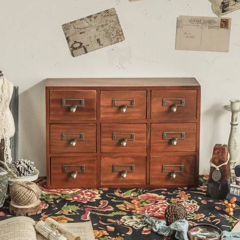 Desktop Wood Nine-Palace Lattice Containing Case Small Drawer Multilayer Jewelry Retro Seal Solid Wood Sub lockers Sub-style