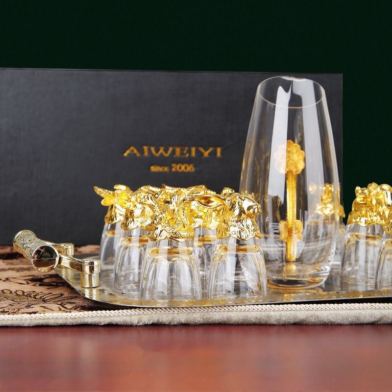 Duozodiac liquor with wine distributor suit Home Chinese glass mouthpieces Drink Retro Glass Cup Spirits