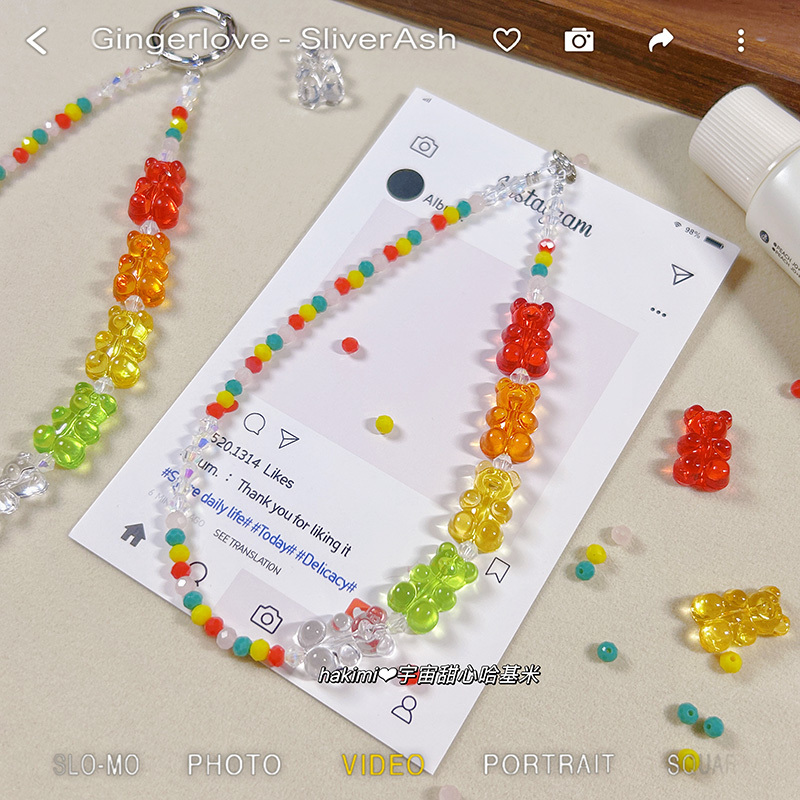 【Hakimi】Original Design Juice Gummy Bear Cute Dopamine Phone Chain Keychain Camera Pendant