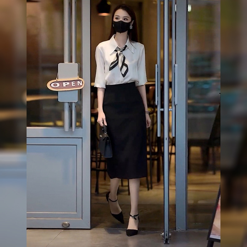 职业女装2025春秋法式白衬衫设计感气质上衣高腰半身裙包臀两件套