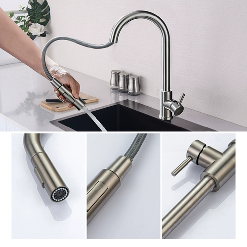 Выдвижной кухонный смеситель из нержавеющей стали 304, универсальный вращающийся телескопический смеситель для домашней раковины для горячей и холодной воды, черный