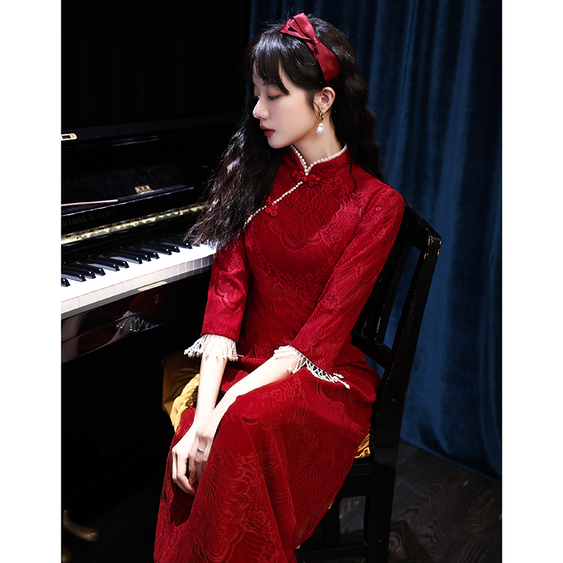 Cheongsam toast bride can wear 2021 new wedding engagement back dress dress female wine wine Winter