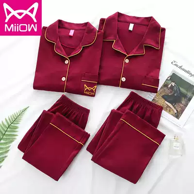 Cat lover pajamas Women's long-sleeved pure cotton spring and summer pajamas Men's loose home clothes set cotton home clothes