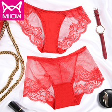 Трусы 猫人性感内裤女蕾丝情趣平角裤性感诱惑火辣骚透明超薄诱惑三角裤