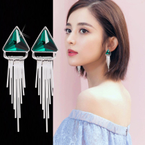 Korean crystal earrings summer model 2021 New Tide high-grade sense sterling silver versatile long tassel temperament earrings