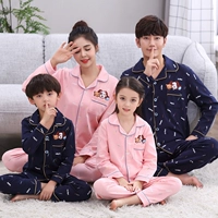 Một gia đình gồm ba bộ đồ ngủ trẻ em cotton dài tay mùa xuân và đồ ngủ cho trẻ em mùa thu đồ bộ mặc nhà