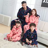 Mùa đông ấm áp phù hợp với mùa đông Quần Pyjama Quần dài tay bé gái cha mẹ trẻ em trẻ em nhung san hô đồ ngủ trẻ em lớn pijama nam