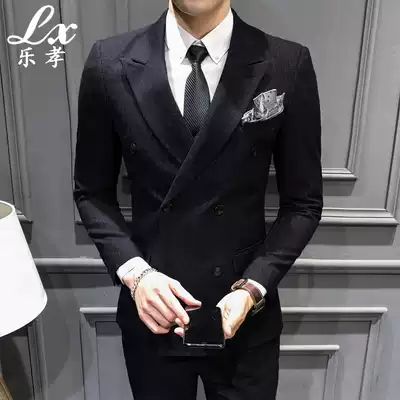Men's suit British slim-fit business suit Fashion casual striped double-breasted single-piece small suit Groom dress