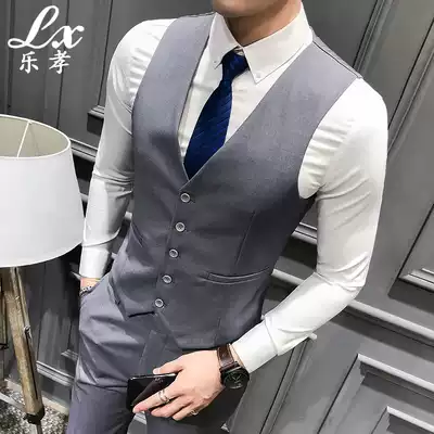 Suit vest set men's slim vest three-piece hotel tooling fashion groom best man horse clip set