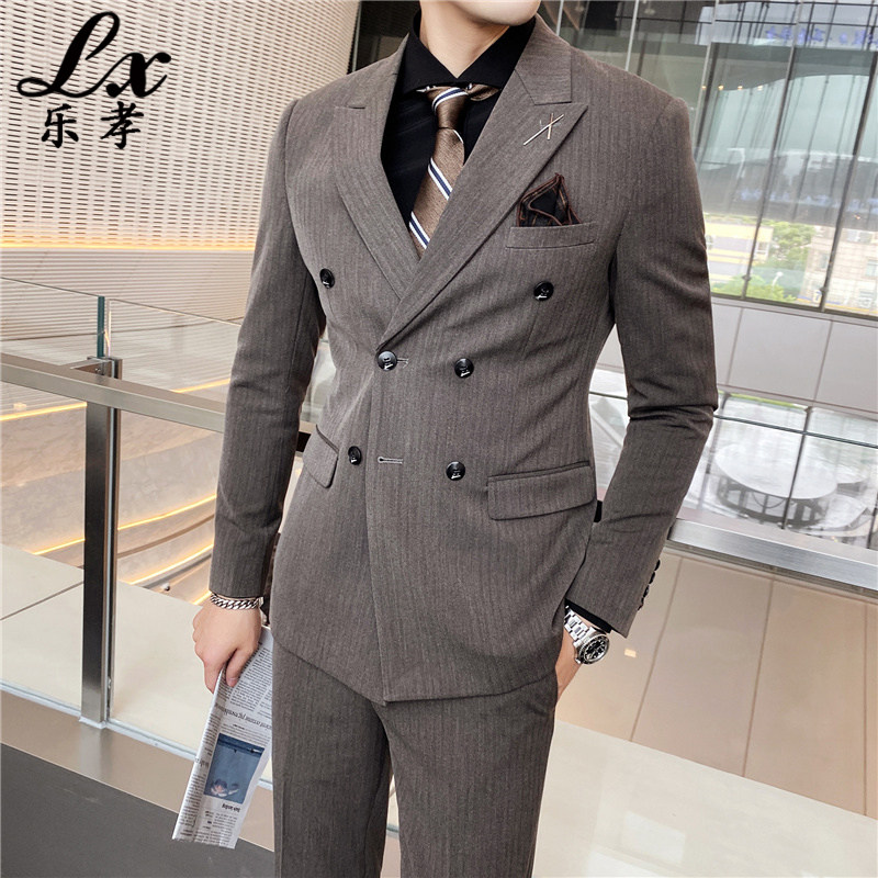Bridegroom suit suit 2021 New Korean slim double breasted suit suit suit suit male English business casual dress