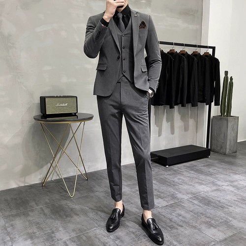 Мужской комплект, элитный осенний ростомер, классический костюм для отдыха, 3 предмета, облегающий крой