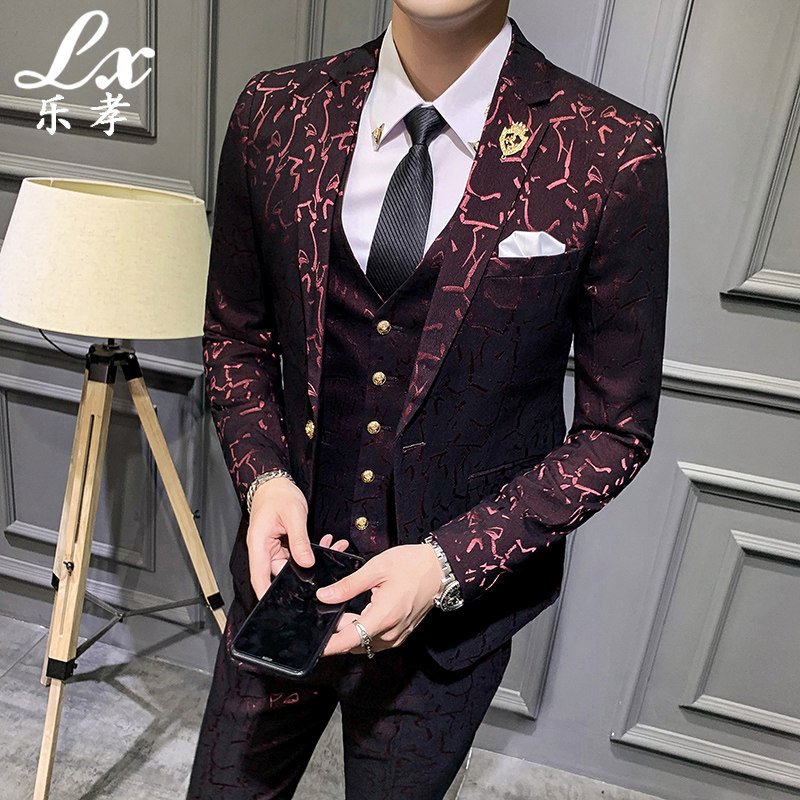 Western-style suit host Division instrument dress Inron Body Jacquard Fashion Suit Three Sets Fashion Dinner Suit