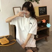 2022 Korean version Summer new short sleeve T-shirt schoolgirl loose embroidered polo collar half sleeve bottom shirt ins blouses