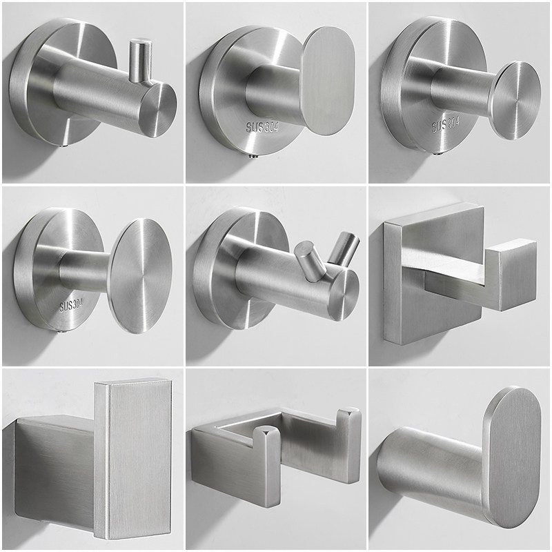 Stainless steel hooked Single bathroom Hanging hook towel wall-wall-free punch door-free stick