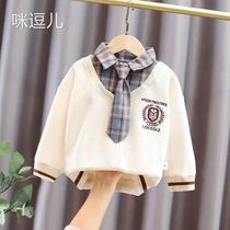 Mitease Boy Sweatshirt Spring Autumn New Childrens Childrens Fake Two Spring Dress Blouses Korean Version of the baby to be worn outside