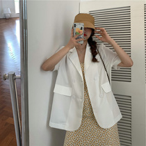 2022 Summer New White Slim Suit Jacket Woman Small Scent Wind Short Sleeve Blouses Superior Snow Spinning West Suit