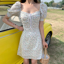 Summer Womens Dress 2022 New Womens Style Square Collar Bubble Sleeveless Floral Dress Code Dresses Summer High Level Design Small Crowdsourced