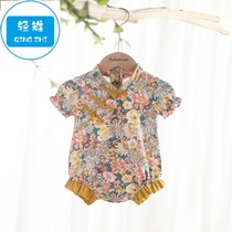 Summer girls 100 days old dress Chinese style Hanfu baby ha clothes summer short sleeve Tang dress cheongsam flower bag