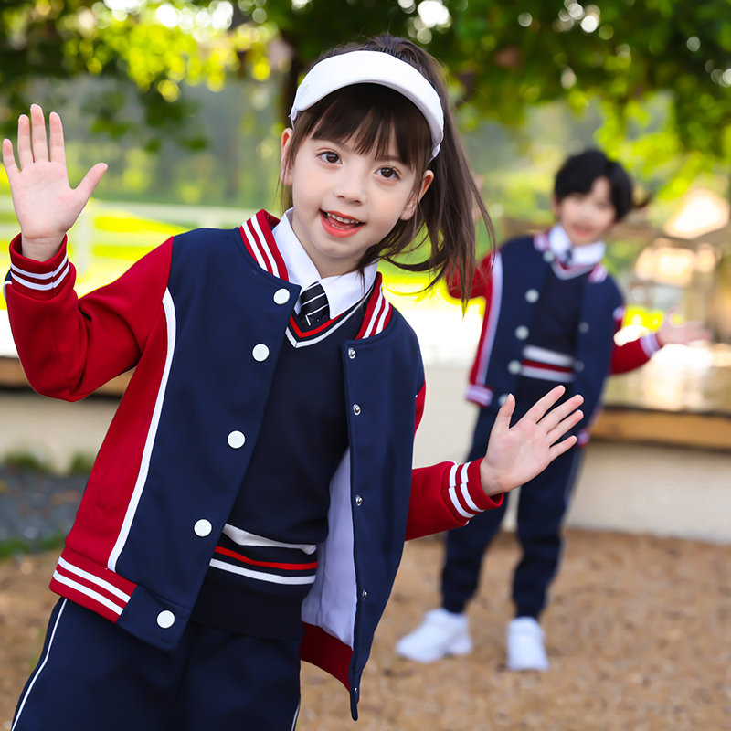 Kindergarten uniforms spring and autumn baseball uniforms wine red British college wind primary school uniforms first and second grade class uniforms