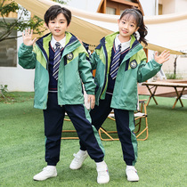 Primary school children class clothes with submachine clothing Three sets Detachable kindergarten Garden clothes Spring and autumn clothes Green childrens school uniform suit