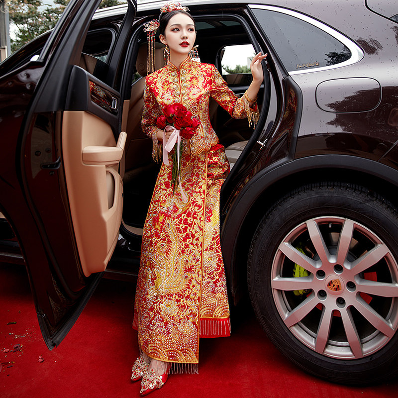 Xiuhe clothing 2021 new wedding Dragon Phoenix hanging bride female Chinese wedding dress wedding dress toast dress Chinese style