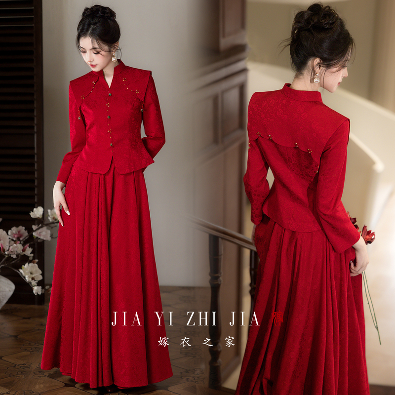 New Chinese-Style Red Toast Dress 2026 New Bride Wedding Registration Dress Modified Engagement Dress Plus Size Wedding Dress Set